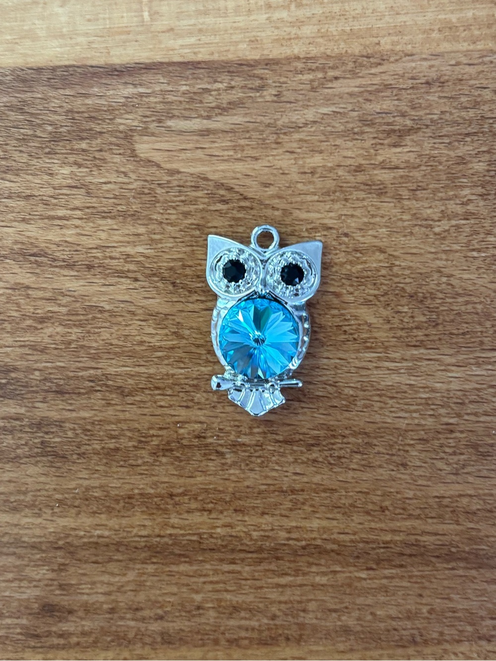 Illuminaire Silver Owl Pendant with Blue Crystal